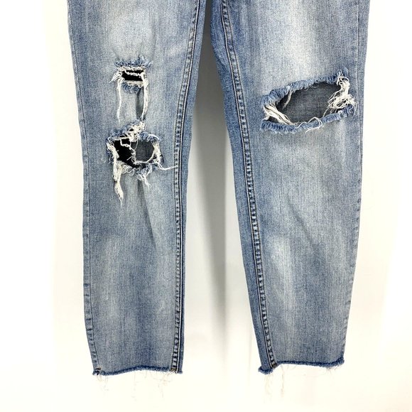 Free People Size 27 Lacey Stilt Distressed Jeans Crochet Button Fly Light Wash - Picture 5 of 10